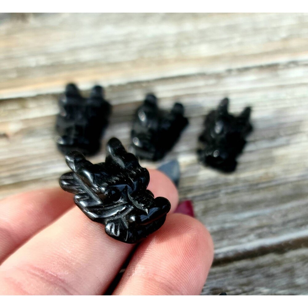 ONE‎ Black obsidian mini Dragon Head Crystal grounding protection root chakra